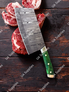 Couteau de Chef de Cuisine Robuste en Acier Damas à Manche Vert, Personnalisable, Vente en Gros, Prise en Charge OEM/ODM - Product Image 2