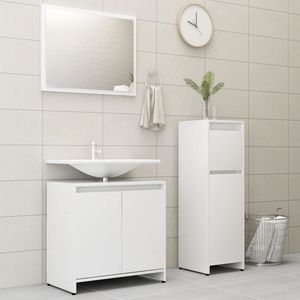 Set di mobili da bagno 3 pezzi in legno ingegnerizzato bianco - Product Image 1