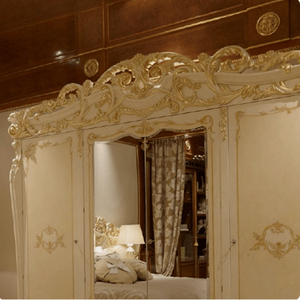 Luxury French Classic Mahogany <b>Wardrobe</b> Ivory Finish Gold Accent Carving Mirror Door Elegant Bedroom Furniture Customized - Product Image 4