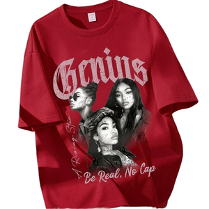 Camiseta Gráfica Oversize Unisex con Logo Personalizado OEM, Estampado Rosa Genius, Cuello Redondo, Ajuste Holgado, Estilo Urbano, Poliéster - Product Image 6