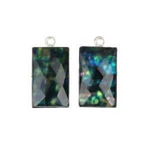 Pendentif rectangulaire en argent sterling plaqué rhodium avec charme en ammolite bleue et quartz hydro, bijoux faits à la main unisexe - Product Image 1