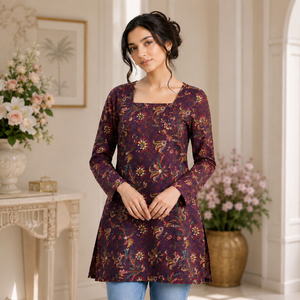 Fashion Women Cotton Sanganeri Printed <strong>Kurti</strong> Square Neck Floral Ethnic Long Boutique Collection Wholesale Bulk Order Supplier - Product Image 3
