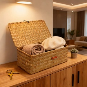 Handwoven Seagrass <b>Storage</b> <b>Basket</b> With Lid Handmade <b>Storage</b> <b>Basket</b> Wholesale eco-friendly Made in Vietnam - Product Image 6