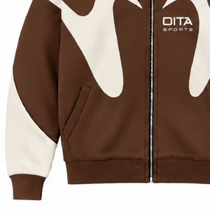 Chocolate Brown Contrast Panel <b>Zip</b> Up <b>Hoodie</b> Men Streetwear Full Zipper Long Sleeve Casual Fleece Hooded Jacket With <b>Pockets</b> - Product Image 6