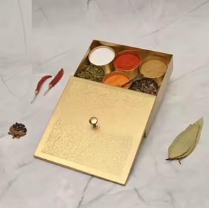 Premium Kitchen <b>Spice</b> <b>Box</b> Metal with Decorative Lid Storage Container for Masala Herbs Seasoning Organizer for Home Use - Product Image 4