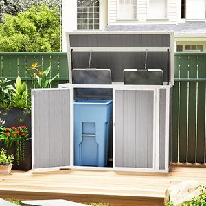 Casetta portaoggetti da esterno con telaio in metallo 4.7 x 2.5FT, facile da montare, grigia, con coperchio a catena e serratura, per uso domestico - Product Image 2