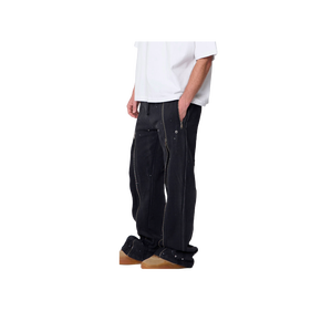 Jean en denim noir pour homme, coupe droite, taille mi-haute, coupe classique, en coton, décontracté, pour l'automne, couleur unie, tissu tissé - Product Image 1