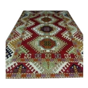 Tapis géométrique Kilim rectangulaire en laine et acrylique noué à la main, antidérapant, à poils moyens, pour salon, couverture décorative de sol - Product Image 1
