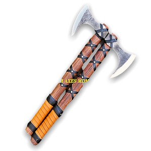 Handmade <b>Axe</b> Carbon Steel Blade Wood <b>Handle</b> With Leather Sheath Outdoor Knife - Product Image 1