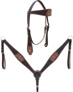 Conjunto de cabezada, pechopetral y riendas de cuero trenzado estilo western para equipo de caballo, para equitación de sendero y ranchera - Product Image 1