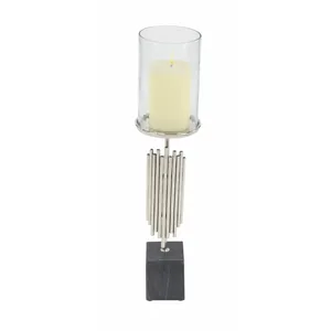 Modern Candle Stand With Glass <b>Holder</b> And Metal <b>Rods</b> On Stone Base Column Shape Home Decoration - Product Image 1