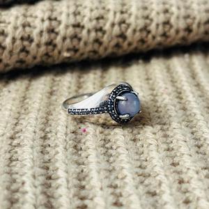 Art Deco Blue Chalcedony Brass <b>Ring</b> Silver Plated Vintage Halo Wholesale <b>Ring</b> For Women - Product Image 2