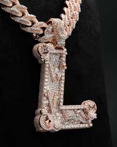 Colgante Personalizado de Plata 925 con Moissanita para Hombre, Diseño de Letra con Incrustaciones de Lujo, Joyería Estilo Hip Hop, Cadena de Eslabones Cubanos - Product Image 1