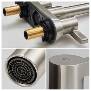 Rubinetto per lavabo bagno a 2 maniglie senza contatto con scarico a scomparsa per lavabo da 4 pollici - Product Image 4