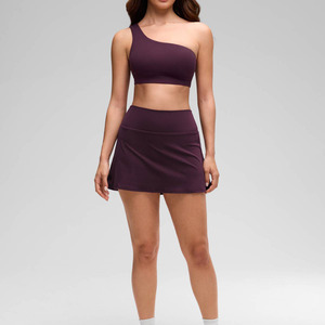 High Quality Athletic Women <b>One</b>-Shoulder Asymmetrical Neck Sports Bra Solid Color Seamless Medium Support Yoga Workout <b>Top</b> - Product Image 5