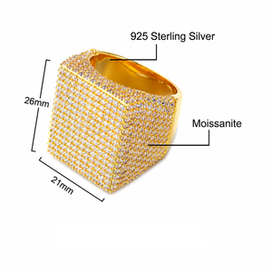 Lab Grown Diamond 925 <b>Silver</b> Wide Square Statement <b>Ring</b> Full Stone Set Luxury Iced Signet <b>Ring</b> For <b>Men</b> - Product Image 5