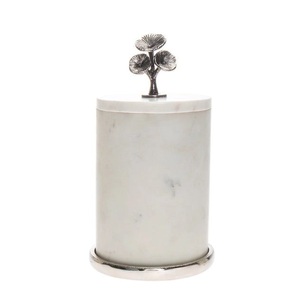 Pot de rangement en marbre très vendu avec couvercle métallique, pot décoratif de luxe pour salle de bain, organiseur moderne pour la maison, décoration haut de gamme naturelle - Product Image 1