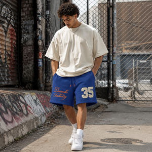 French Terry Chenille 35 <b>Patch</b> Sweat <b>Shorts</b> Cobalt Blue Y2K Streetwear <b>Men's</b> Athletic Lounge Low MOQ Custom Sport Bottoms - Product Image 6