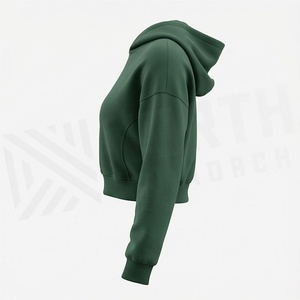 Sweat-shirt court en molleton de coton pour femme, hiver, avec capuche courte, imprimé bouffant, broderie, doublure, anti-rétrécissement, qualité supérieure - Product Image 3