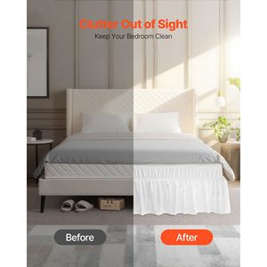 Gonna letto avvolgente bianca Queen Size con balza antipolvere da 15 pollici, facile da montare con cinghie elastiche, regolabile su tre lati, per uso domestico o alberghiero - Product Image 2