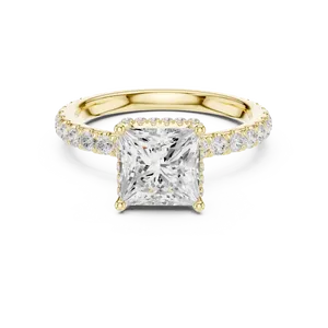 Anillo de compromiso con un diamante de laboratorio de corte princesa de 1.5 quilates, oro sólido de 18 quilates, halo oculto, banda unisex de lujo. - Product Image 1