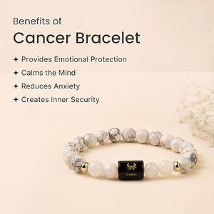 Pulsera de Cuarzo del Zodíaco del Cáncer de Grado Premium con Cuentas Negras Grabadas y Etiqueta de Cobre con Símbolo Sánscrito Estilo Feng Shui - Product Image 4