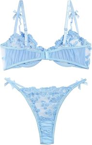 Ensemble de lingerie sexy push-up à armatures, en résille transparente, avec soutien-gorge et culotte à lanières - Product Image 2