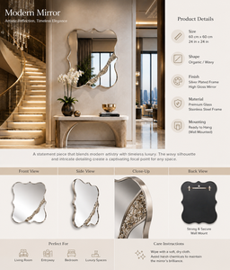 Striped <b>Square</b> Wall <b>Mirror</b> Pebble Design Decorative <b>Mirror</b> Bathroom Bedroom Living Room Modern Stylish Wall Mounted 24*24 Inch - Product Image 3