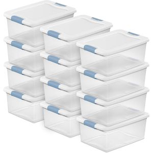 Set di 12 Contenitori in Plastica Trasparente con Chiusura Ermetica da 15 Quarti, Scatole Organizzative Resistenti per Armadio e Sottoletto con Coperchi - Product Image 1