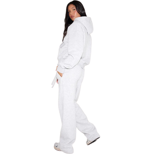 Women <b>Zip</b> <b>Hoodie</b> Tracksuit Set Relaxed Jacket Straight Leg Trouser Elastic Waist <b>Pocket</b> Casual Two Piece Lounge Outfit Wholesale - Product Image 2