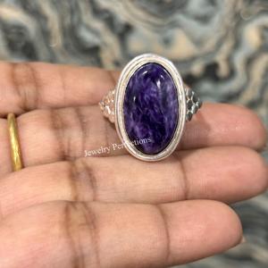 High quality Natural Charoite Gemstone Brass Silver Plated <b>Rings</b> for women handmade factory price trending jewelry - Product Image 3