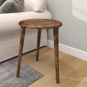 Wooden <b>Table</b> with Three Legs A Modern Round Coffee <b>Table</b> and <b>Side</b> <b>Table</b> for <b>Small</b> Spaces with Pillar, Wood Books, Magazines - Product Image 2
