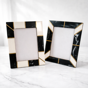 Modern Vertical Marble Design Photo <b>Frame</b> Set Black White Resin Inlay <b>Gold</b> Line Tabletop Decorative - Product Image 2
