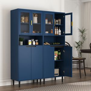 Libreria Alta Moderna con 2 Ante in Vetro, Mobile Dispensa da Cucina con Maniglie Dorate, Armadietti Gratuiti per Soggiorno - Product Image 5