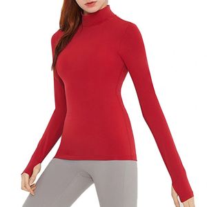 T-shirt de sport pour femme à manches longues et col montant zippé, 100 % polyester, coupe ajustée, respirant, idéal pour le yoga et le fitness (vente en gros, personnalisable) - Product Image 4