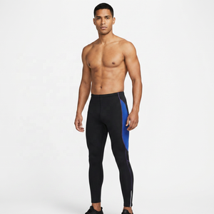 Men's Full Length <b>Compression</b> <b>Leggings</b> Solid Color Blue Panel Spandex Nylon Elastic Waist - Product Image 2
