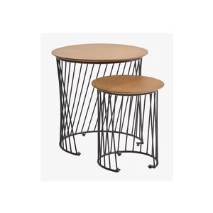 Ensemble de 2 couvercles en bois massif, meubles décoratifs, de forme circulaire, à Base métallique, pour Table latérale - Product Image 3