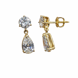 Boucles d'oreilles pendantes en or massif 14 carats avec diamants de laboratoire, 2 pierres, forme poire, pour femme - Product Image 2