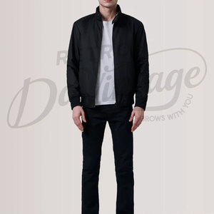 เสื้อแจ็คเก็ตบอมเบอร์สีดำสำหรับผู้ชาย แจ็คเก็ตนักบินน้ำหนักเบา สวมใส่สบาย ทรงเข้ารูป กันลม ผ้าแคนวาส คอตตอน สไตล์แฮร์ริงตัน - Product Image 5