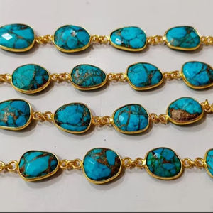 Chaîne de connecteurs en cuivre bleu naturel avec pierres précieuses turquoise en forme de briolette, de 12 à 15 mm - Product Image 5