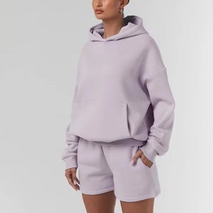 Nuevo Conjunto de Sudadera con Capucha y Pantalones Cortos de Punto Transpirable para Mujer, Estilo Casual, Otoño Invierno, Color Sólido, con Logotipo Personalizado, Ropa Abrigada - Product Image 3