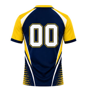 Custom Yellow Navy Blue Sublimated Volleyball Jersey Short Sleeve Athletic Team Wear Sports Shirt Competition Training Clothing - Product Image 2