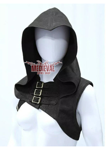 Capucha Medieval de Cuero Negro de Alta Calidad con Drapeado en los Hombros, Correas Ajustables con Hebillas, Armadura de Caballero Vikingo, Disfraz de Halloween - Product Image 3