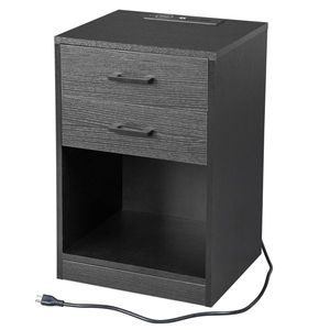 Comodino Nero 40*35*60cm in Truciolato con Finitura Triamina, Due Cassetti Illuminati a LED e Presa Elettrica - Product Image 6