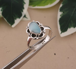 Anillo de Plata de Ley 925 con Engaste de Bisel para Mujer, Gema de Larimar, Hecho a Mano, Estilo Bohemio Clásico, Delicado, Solitario, Certificado, para Fiesta - Product Image 2