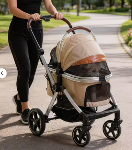 Poussette pour animaux de compagnie 3-en-1 pliable, légère et durable, avec siège auto, roues en caoutchouc à roulement fluide, harnais amovible, capacité de 50 livres pour chiens - Product Image 5