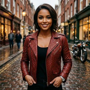 Ostrich Embossed Leather Breathable Plaid Pattern Bomber Jacket Winter Streetwear Biker Style Moto Jacket Fashion Jacket - Product Image 2