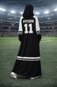 Abaya Deportiva Musulmana Personalizada, Estilo Árabe Dubai, para Fútbol, 2026, con Botones de Cuero, Diseño Turco con Bloques de Color, Tipo Cárdigan Largo - Product Image 2