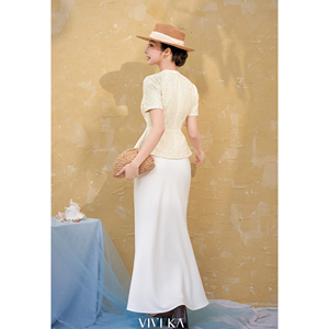 Jupe longue sirène élégante blanche taille haute pour femme, style moderne et confortable, respirante, idéale pour le bureau ou les occasions décontractées, en Spandex/Polyester - Product Image 3