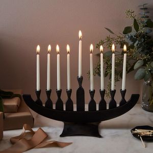 Ménorah moderne en aluminium à base tourbillonnante, 9 bras, argentée, pour Hanouka, chandelier décoratif en gros pour la table des fêtes juives - Product Image 3